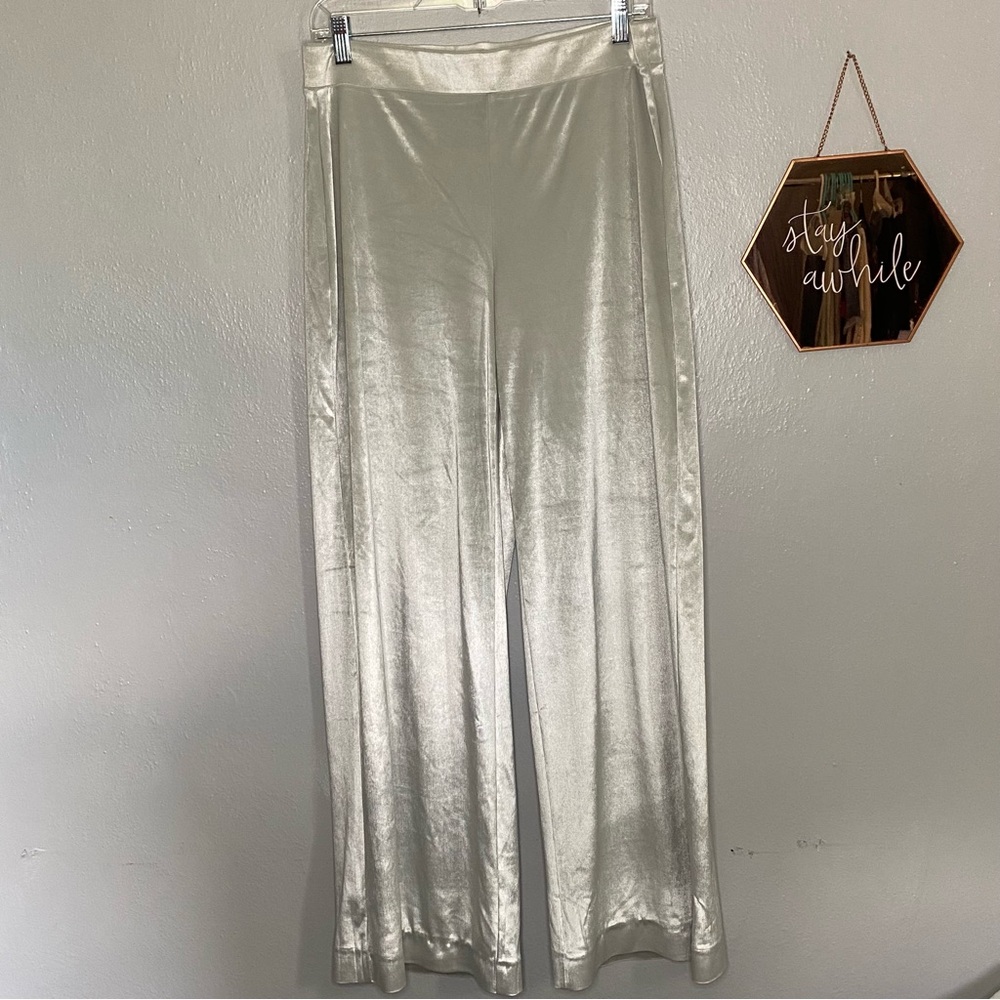 White House Black Market Silver Wide Leg Pants